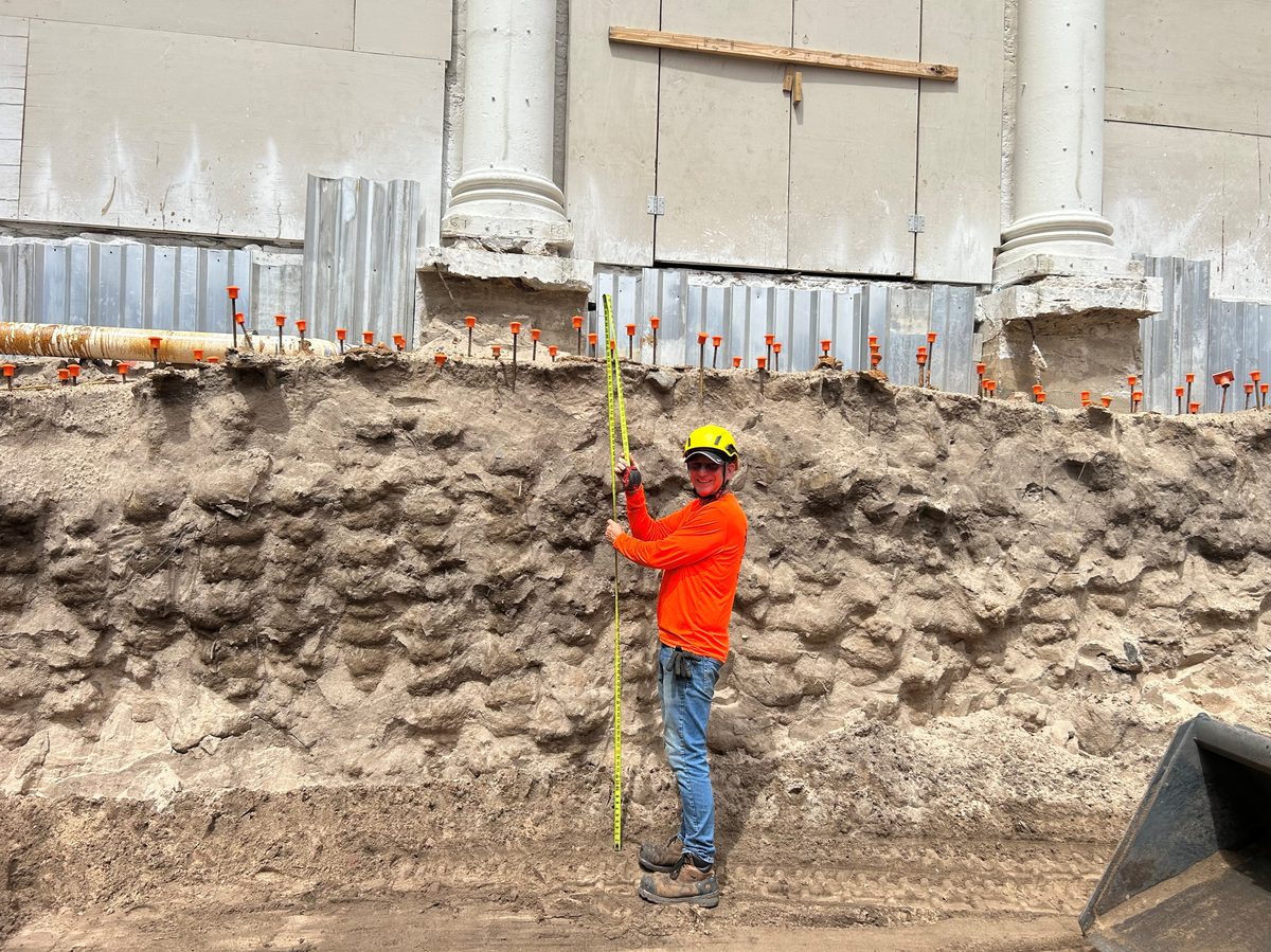 Excavated permeation wall exposed