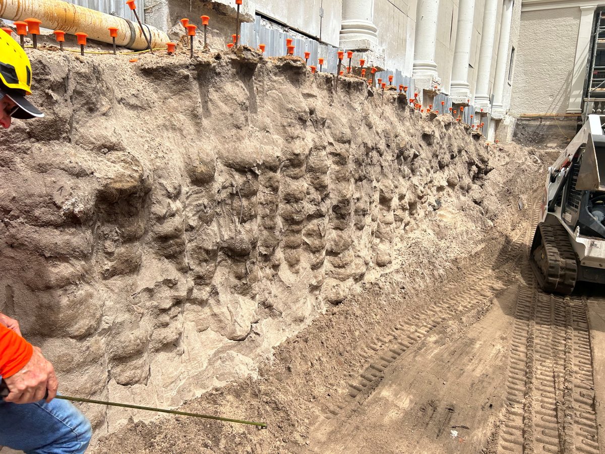Breakers Hotel courtyard excavation wall